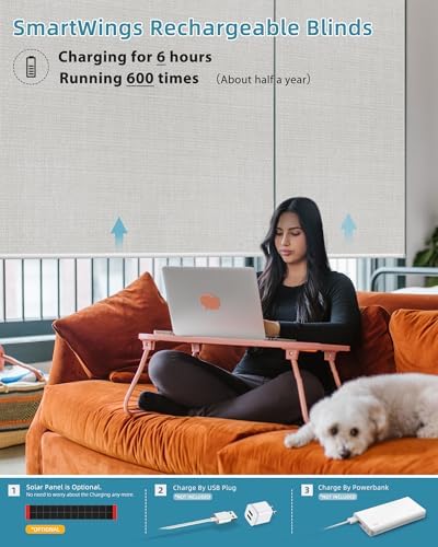 SmartWings Motorized Smart Roller Shades, 100% Blackout Vigor White