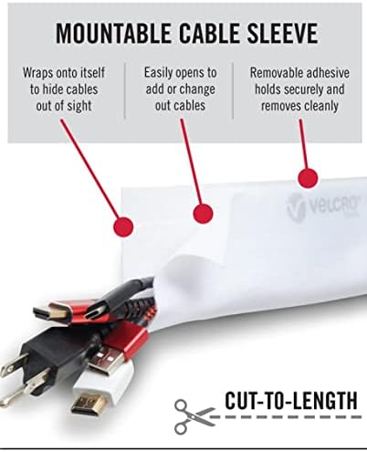 VELCRO Brand Mountable Cable Sleeve, White, 12 in, 2 Pack