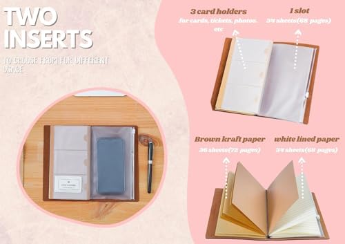 Coffee gifts Leather Journal Notebook with Pen, for Coffee Lovers, Men, Women on Birthday, Refillable Sketchbook, Travel Diary, Lined Planner, 7x5 Inches, Pink - Brilliant Ideas - Leather embossing