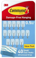 Command Small Clear Wire Hooks, 40 Hooks, 48 Strips