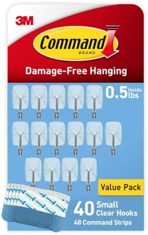 Command Small Clear Wire Hooks, 40 Hooks, 48 Strips