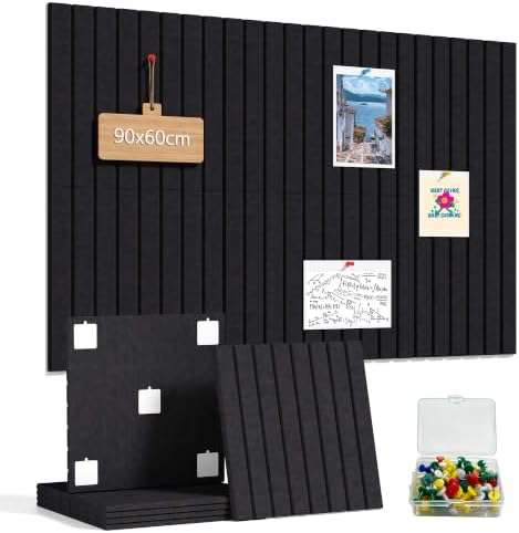 Felt Bulletin Board 36"x24" - Cork Board Alternative, 6-Pack Felt Wall Tiles with 40 Adhesive Tabs & 35 Pushpins, Pin Board for Classroom Home Office, Black