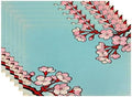 Batmerry Shabby Chic Cherry Blossom Linen Placemats Set of 6, Red Black Cherry Branch Washable Table Mats for Kitchen Table Thickened Heat Insulation Dining Set Indoor Outdoor 12X18 in