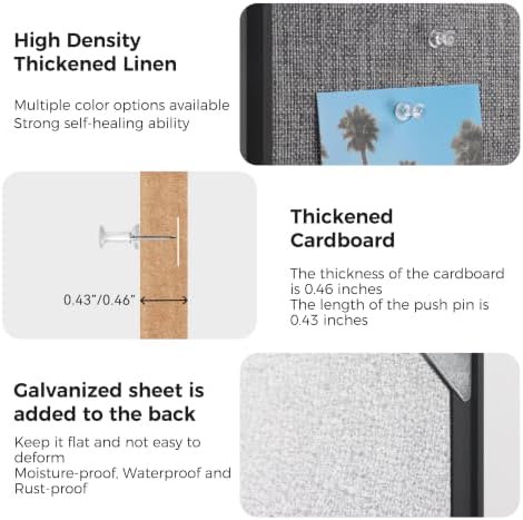 SELEAD Linen Bulletin Board 48” x 24” - Black Aluminum Frame, Grey Fabric