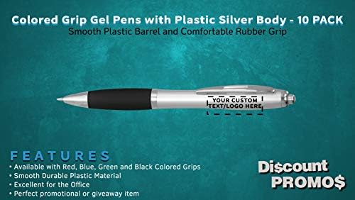DISCOUNT PROMOS Custom Colored Grip Gel Pens Set of 10, Personalized Bulk Pack - Great for Office, School, Business, Tradeshows, Events - BlackBI