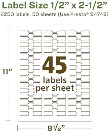Avery® EcoFriendly Matte White Recycled Barbell Labels, 0.5" x 2.5", Matte White Labels, Permanent Adhesive, Laser/Inkjet Printable, 2,250 Total