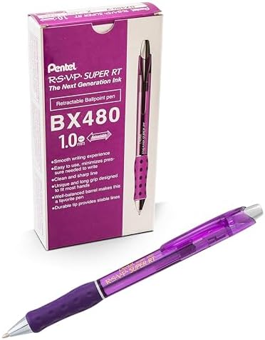 Pentel RSVP Super RT Ballpoint Pen, (1.0mm) Medium Line, Violet Ink, Box of 12 (BX480-V)
