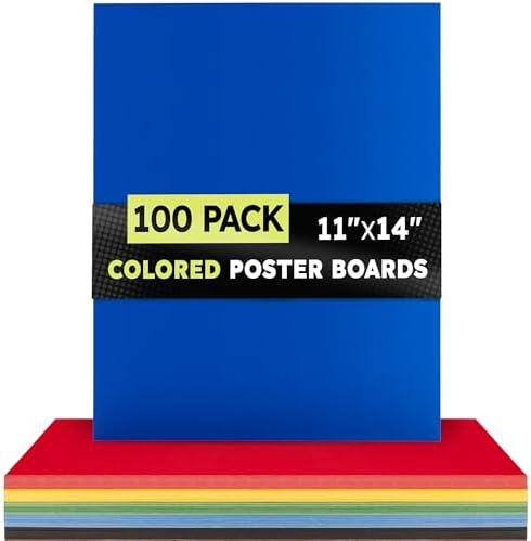 Hygloss Colored Poster Board 11 x 14, 100 Pack, Assorted Standard Colors