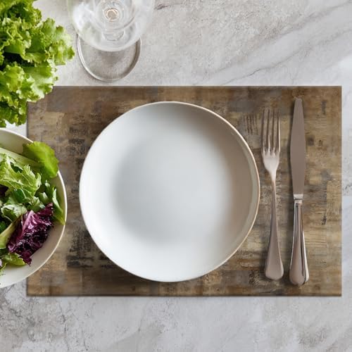 Batmerry Brown Abstract Art Linen Placemats Set of 6, Grey Acrylic Washable Table Mats for Kitchen Table Thickened Heat Insulation Dining Set Indoor Outdoor 12X18 in