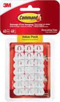 Command Decorating Clips,40 Clips and 48 Strips,Damage-Free Hanging Light-Clips with Adhesive Strips,No Tools Small Wall Clip for Hanging Lights and Cables,(Pack of 12)