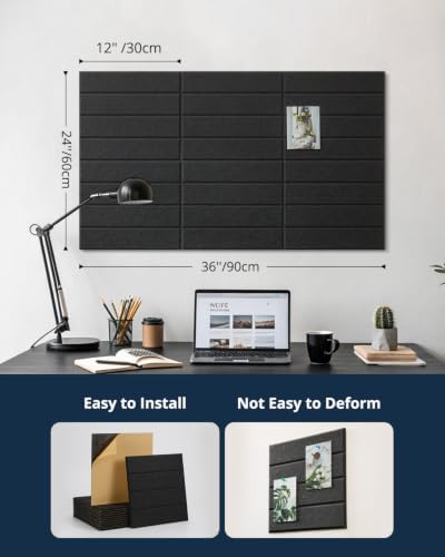 Cork Board, 36''x24'' Felt Bulletin Board with Self Adhesive Black
