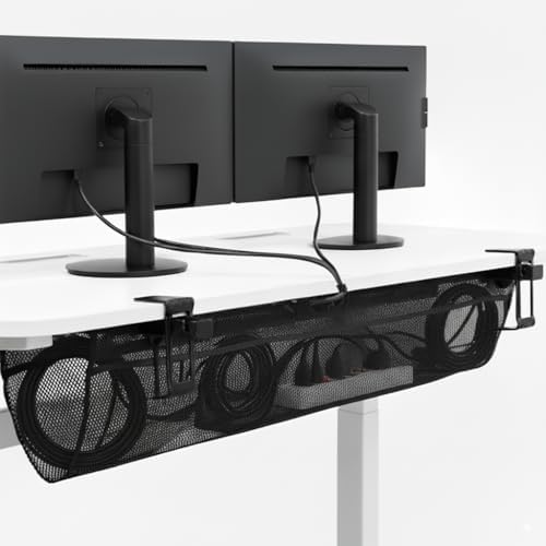 VIVO No Drill Clamp-on 44 inch Mesh Net Under Desk Cable Management Wire Organizer, Adjustable Home Office Standing Desk Cord Storage Sleeve, Black, DESK-AC44MH