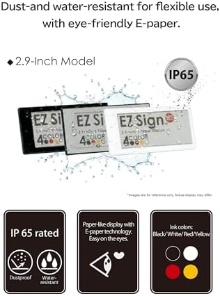 [Santek] EZ Sign NFC E-Paper Display – No Battery, Ultra-Thin 0.13”, Rewritable 4-Color Digital Display, App-Controlled (iOS/Android/PC), IP65 (Silver, 2.9 inch)