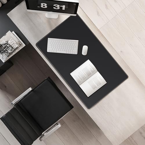 Mydours 40" x 20" Extra Large Desk Mat, PU Leather & Cork Desk Pad, Black