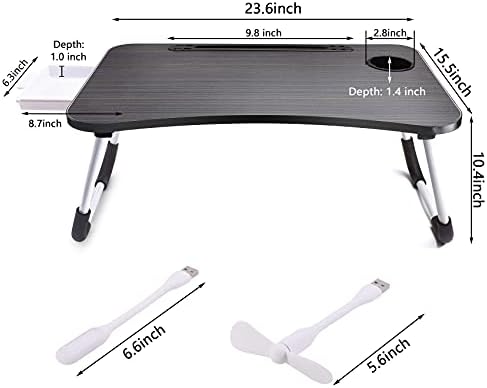 Slendor Bed Desk for Laptop and Writing with Storage, Cup Holder, Light