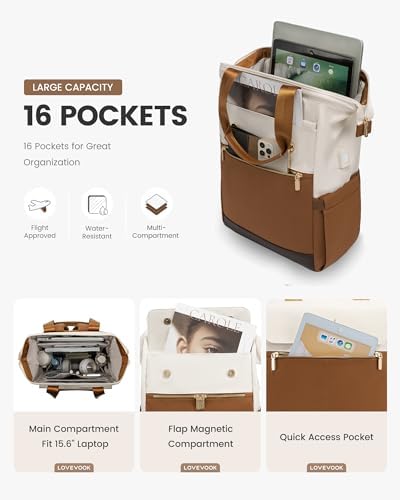 LOVEVOOK Laptop Backpack for Women, 15.6 Inch Work Laptop Bag with USB Port, Fashion Teacher Nurse Backpack Purse, Waterproof Travel Computer Backpack with Organizer Bag, 2PCS