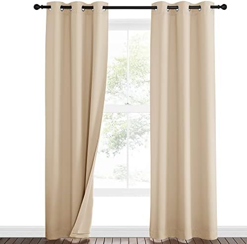 NICETOWN Living Room Noise Reducing Curtains, Privacy Protection & Completely Shaded Ring Top Drapes, Sound Preventing Insulated Window Treatment Curtain Panels(Biscotti Beige, 2 Pieces, W34 x L84)