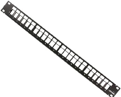 Leviton 49255-H24 QuickPort Patch Panel, 24-Port, 1RU, Cable Management Bar Included , Black, Metal, Electrical Outlet