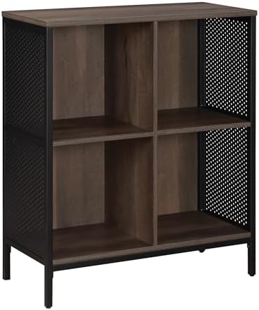 OSP Home Furnishings Ace Contemporary Modern Storage Bookcase with Shelves, 2- Shelves, 4 Cubes, Ozark Ash Finish