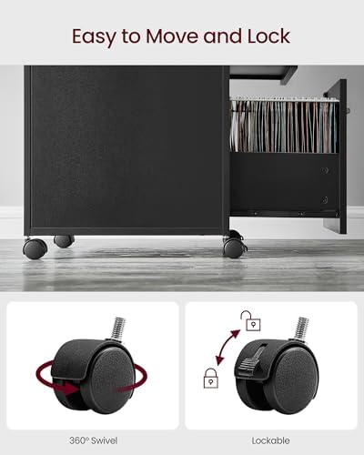 VASAGLE 2 Drawer File Cabinet with Lock, Rolling Printer Stand