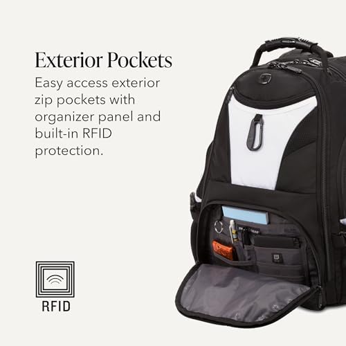 SWISSGEAR 1900 ScanSmart Laptop Backpack, Fits Most 17-Inch Laptops, TSA-Friendly Lay-Flat Design, RFID Protection, and Tablet Pocket, Black, 31L, 18.5-Inch