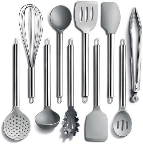 COOK WITH COLOR Silicone Cooking Utensils, Kitchen Utensil Set, Easy to Clean Silicone Kitchen Utensils, Cooking Utensils for Nonstick Cookware, Kitchen Gadgets Set, 10 Pieces, Grey Ombre