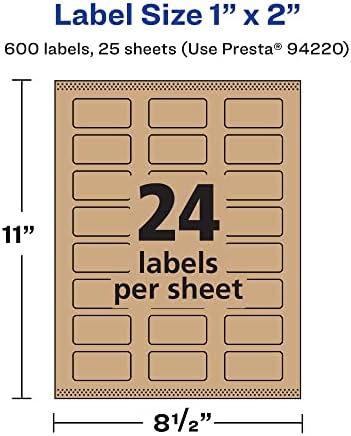 Avery® Kraft Brown Rectangle Labels, Sure Feed® Technology, 1" x 2", 600 Kraft Brown Labels, Print-to-The-Edge, Laser/Inkjet Printable