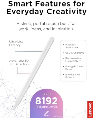 Lenovo Yoga Pen 2 with Magnetic Pen Case, AES 3.0 Stylus with 8192 Pressure Levels, USB C Rechargeable, Tilt Detection, Multi Protocol Support for Lenovo Yoga 2 in 1 PCs, Seashell