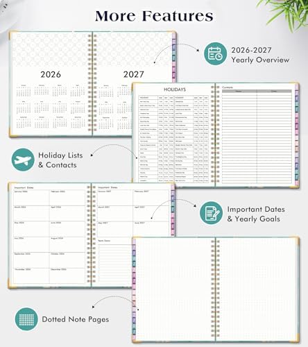 Academic Planner 2026-2027, 18 Months Weekly and Monthly Hardcover Planner, July 2026 - December 2027, 8.5" x 11" A4 Large Daily Calendar Planner Book with Tabs, Spiral College School Agenda Organizer for Student Teacher, Teal Marble