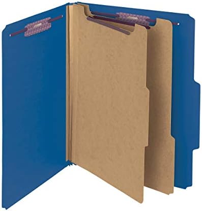 Smead Pressboard Classification File Folder with SafeSHIELD Fasteners, 2 Dividers, 2" Expansion, Letter Size, Dark Blue, 10 per Box (14032)