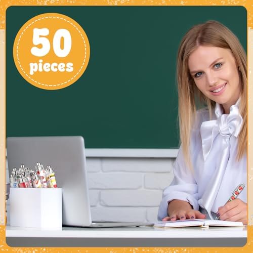 50 Pcs Teacher Pen Bulk Back to School Gifts Funny Ballpoint Pens Thank You Teacher First Day Back to School Gifts for Student Motivational Inspirational Classroom Office Writing Stationery Supplies