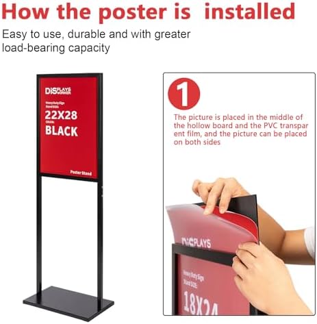 DISPLAYSWORKER Sign holder floor stand, heavy Duty Pedestal poster banner stand for display,22×28 inch slide-in double sided poster sign holder floor standing for board Display (Black, 22×28)
