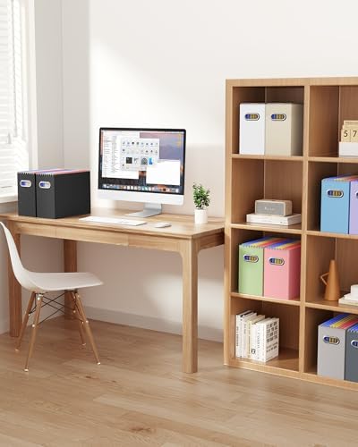 Oterri Portable Collapsible Cardboard File Box with Handle for Letter-Size | 8-Pack. Stainless Steel Handle. Label Stickers Included. Fits Letter Folders (Not Included). Home, Office, School, Dorm, Tax.