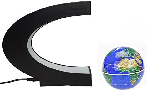 Estefanlo Floating Globe with LED Lights C Shape Magnetic Levitation Floating Globe World Map for Desk Decoration (Blue)
