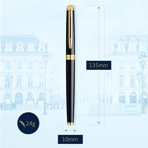Waterman Hémisphère Fountain Pen Black with Gold Trim Medium Nib Blue Ink Gift Box