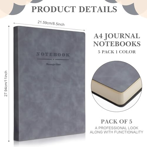 SATINIOR 5 Pack A4 Notebooks Leather Softcover Journal, Gray
