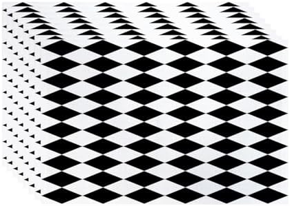 Batmerry Black White Diamond Linen Placemats Set of 8, Art Black and White Harlequin Washable Table Mats for Kitchen Table Thickened Heat Insulation Dining Set Indoor Outdoor 12X18 in