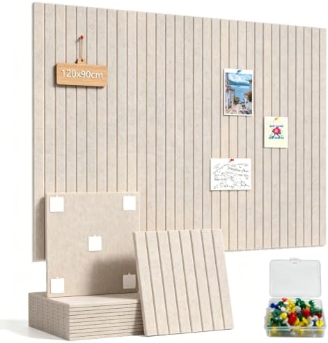 Felt Bulletin Board 48"x36" Large - Cork Board Alternative, 12-Pack Felt Wall Tiles with 70 Adhesive Tabs & 35 Pushpins, Pin Board for Home Office Decor, Oatmeal