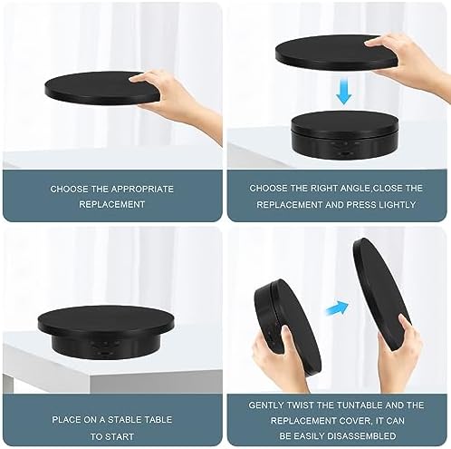 Remote Motorized Rotating Display Stand, Electric Rotating Platform with 5.74/7.08/8.66in Replacement Covers, 3 in 1 Turntable with Rechargeable Battery for Live Streaming Video Shoot Photography