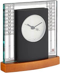 Bulova Glasner House Desk Clock B7750 | 6.25" Cherry Wood Base with Frank Lloyd Wright Art Glass Design | Silent Sweep Quartz Movement | Battery Operated | Architectural Accent Clock