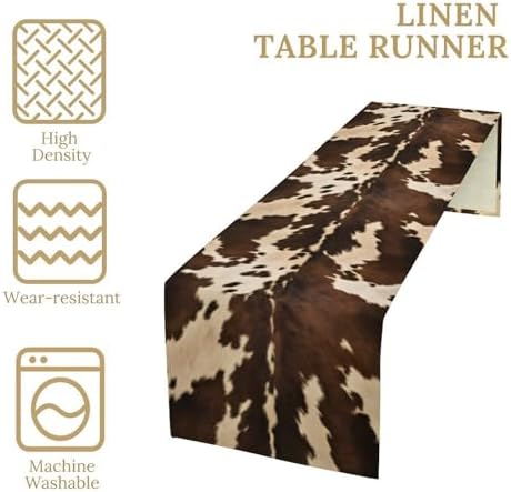 Cow Print Table Runner, Brown Cowhide Western Style Runner Country Farmhouse Cottage Patten Decoration for Home Kitchen Dining,13x70 Inch