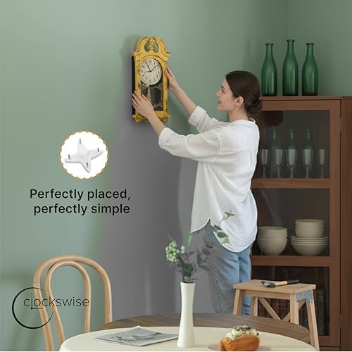 Clockswise 20" Plastic Grandfather Clock in Distressed Finish with Swinging Pendulum & Chiming Sound Battery-Operated Decorative Wall Accent for Home Office Living Room Kitchen Hallway, Yellow