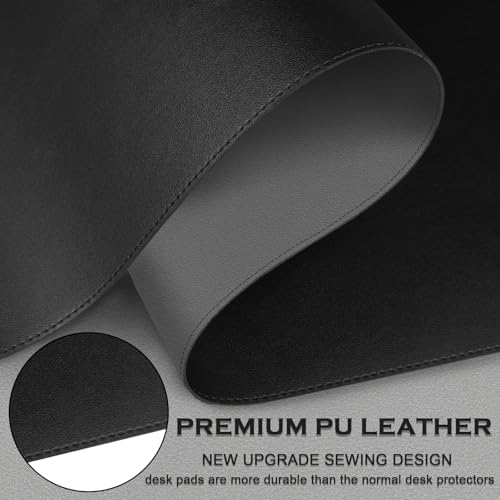 Bleswin Multifunctional Large Desk Mat, Double Sided Computer Desk pad, Extended Mouse Mat, Office Desk Protector with Waterproof PU Leather, 35.4''×16.9'', Office Home Writing Pad (Black+Grey)