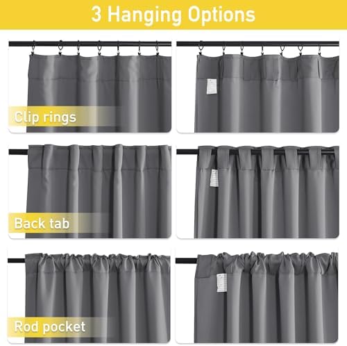 NICETOWN Noise Insulation Rod Pocket Curtains, Energy Smart & 100% Blackout Echo of Sounds Reducing Back Tab Drapes for Dining Room Window, Thermal Guest Room Lined Window Dressing(Gray, 52 x 84 inch)