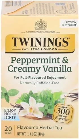 Twinings Peppermint & Creamy Vanilla Herbal Tea Bags, 20 CT Box (1 Pack)