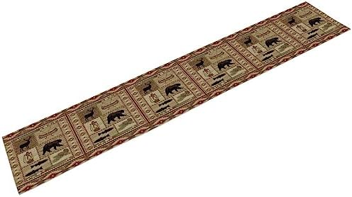 Vintage Rustic Cabin Bear Table Runner,Cottage Country Style Pine Tree Elk Wildlife Dinner Runner for Home Kitchen Dining Table Decoration 13"x36"
