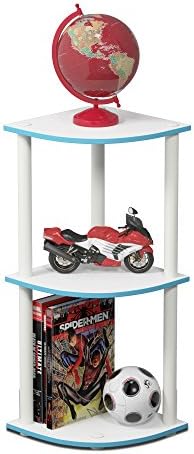 Furinno TURN-N-TUBE Corner Shelf, 3-Tier Corner Bookshelf, Display Storage Shelves with Open Shelves, for Organization and Storage, Living Room, Home Office, Garage, Light Blue