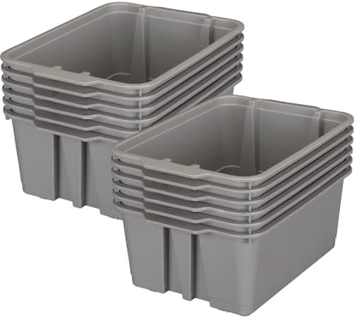 Really Good Stuff Stacking Bins, 14" x 10" x 5.75"-12-Pack, Pebble