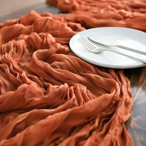 Fall Table Runner Terracotta Cheesecloth Boho Wedding Home Decor