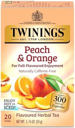 Twinings Peach & Orange Herbal Caffeine-Free Tea Bags, 20 CT Box (1 Pack)